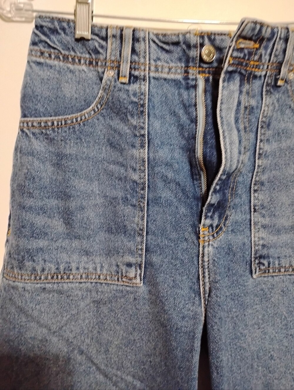 FOREVER 21 Women's Wide-Leg Blue Denim Jeans Front Applied Featured Pockets 26 - Picture 6 of 7